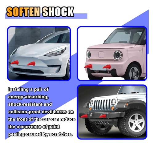 Image of 2 PCS 3D Devil Horn Sticker, Car Roof Bumper Decoration, 4.3 Inch Elasticity Anti Collision Protector Sticker, Car Exterior Accessories for Truck SUV Helmet Motorcycle (Red)