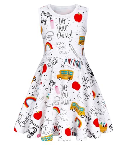 WonderBabe Back to School Dress Girls Summer Sleeveless Casual A-line Midi Dress Toddle Girls First Day of School 0utfit