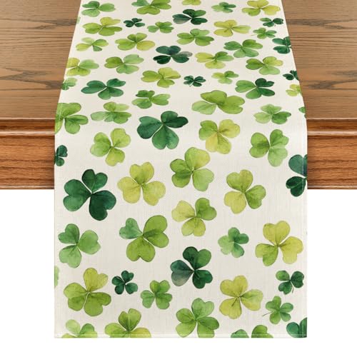 Artoid Mode Shamrock St. Patrick's Day Table Runner, Seasonal Spring Lucky Kitchen Dining Table Decoration for Home Party Decor 13 x 72 Inch