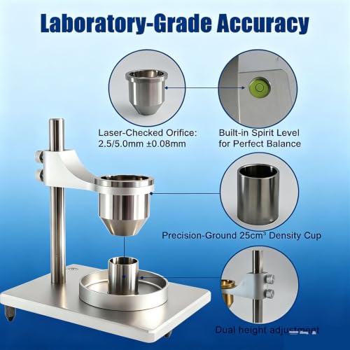 Probador de fluidez de polvos industriales Brass con embudos de 2,5 y 5 mm 6