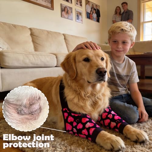 Image of Dog Elbow Wraps Knee Protector Pads Elbow Callus Treatment Sleeve for Wounds Front Legs Prevent Licking for Medium Large Dogs 2XL,Heart