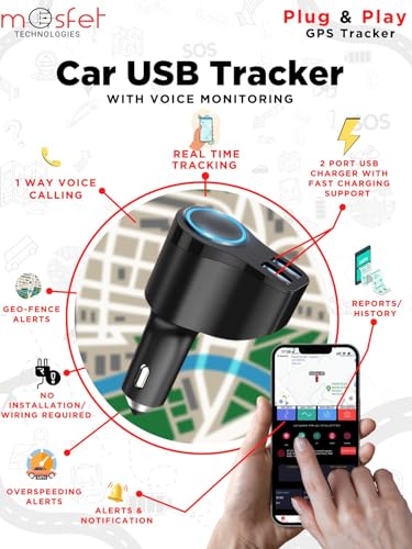 Image of Mosfet Superfast 4G GPS Tracker with 2 USB Charging Port : 1-Month Subscription, Multifunctional, Tow Away-Parking & Tamper Alerts, Door & AC Alerts, No-Wire Tampering. Ideal Vehicle Activity History