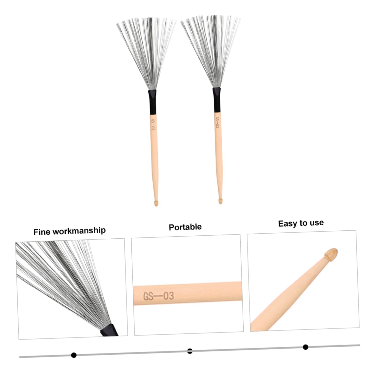 Spazzole Per Percussioni Jazz in Legno Di Acero Con Filo d Acciaio Retrattile Bacchette Durevoli Per Batteristi Principianti e Performance