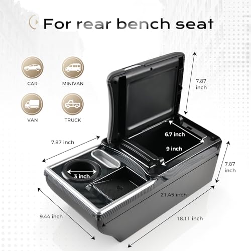 Image of Coverado Center Console, Universal Bench Seat Center Console, Truck Back Seat Car Organizer with Cup Holder, Rear Central Car Armrest Box with Storage, Gray