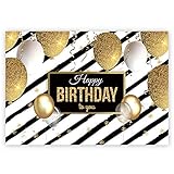Funnytree 7x5ft Gold Happy Birthday Party Backdrop Black Stripes Shiny Glitter Adults Party Decorations Photography Background Golden Balloons Sparkle Glamour 30th 40th 50th 60th Photo Booth Banner