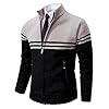 Men's Full Zip Cardigan Sweater Print Stand Collar Fleece Lined Coat Full Zip Long Sleeve Knitwear Classic Knitted Autumn and Winter Lapel Sweater Overcoat Black #5