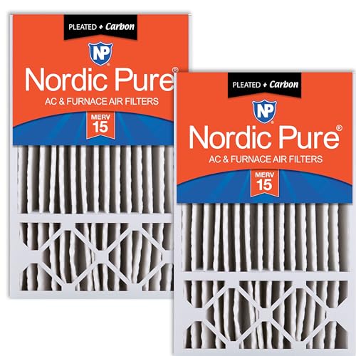 Image of Nordic Pure 16x25x5 Pleated MERV 15 Plus Carbon Air Filters 2 Pack | Actual Size: 15 3 /4 x 24 3 /4 x 4 3 /8 Honeywell Replacement Made in USA, Pro Strength Filtration, Pet & Odor Control