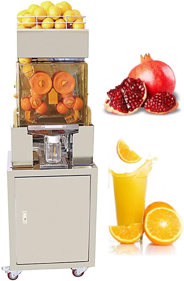 Commercial 110V Orange Juicer Machine, Slow Masticating Juice Extractor with Stainless Steel Cabinet, Easy to Clean Auto Unloading Peeling Electric Citru Squeezer Maker for Orange, Juice, Grapefruit