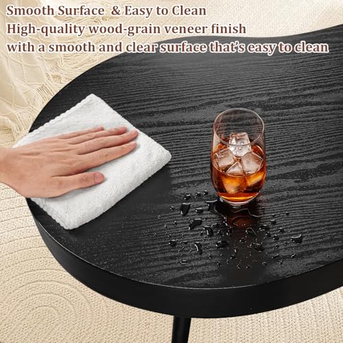 Image of Black Coffee Table Wooden Cloud Shaped Coffee Tables with Thick Top Mid-Century Modern Irregular Center Living Room Tables Cute Floor Table for Living Room Bedroom Apartment