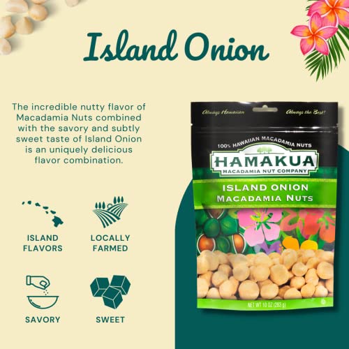 Hamakua Macadamia Nuts - Savory Island Onion - Hawaiian Grown Flavored Dry Roasted Half and Whole Macadamias - Natural Eco-Friendly Large Macadamia Nuts