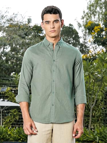 Image of Thomas Scott Men's | Linen Blend | Solid | Premium Cotton Linen Blend | Full Sleeve | Casual Shirt for Men