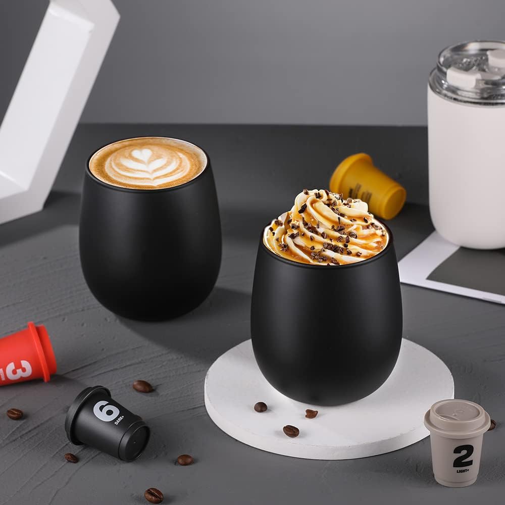 glastal Bicchieri da Cocktail Tazza Caffè 450ml Nero Bicchieri da Gin Set di 2 Bicchieri da Vino Bicchieri Acqua Vetro Tazza da Caffè Tazzine Caffe per Tè, Regalo Donna Uomo Compleanno San Valentino