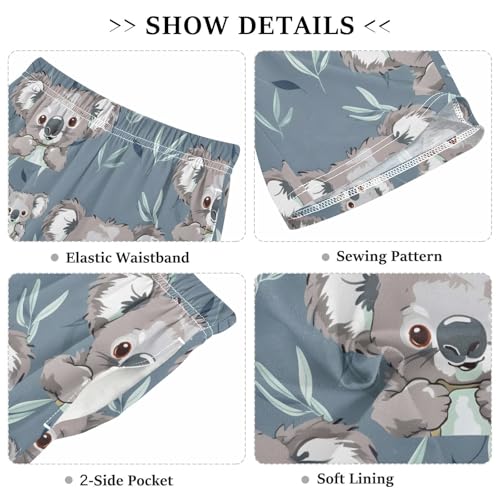 ALAZA Koala Leaf Gray Pajama Shorts Elastic Waist Casual Sleep Shorts with Pockets Size 6-143