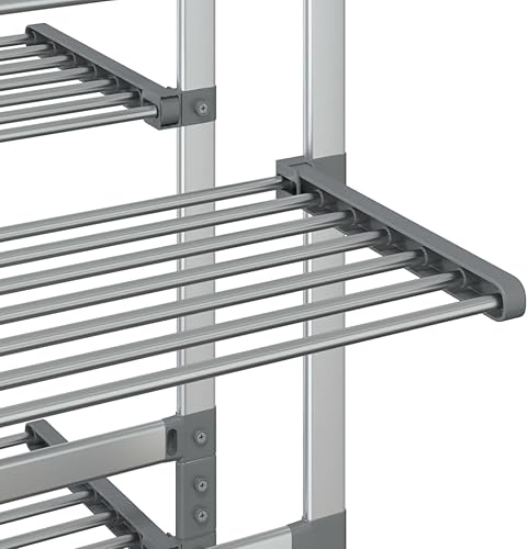 Miniatura 7 de vidaXL Tendedero de aluminio para ropa sucia con ruedas, secadora de torre de 3 niveles, diseño de soporte plegable, longitud colgante de 118.1