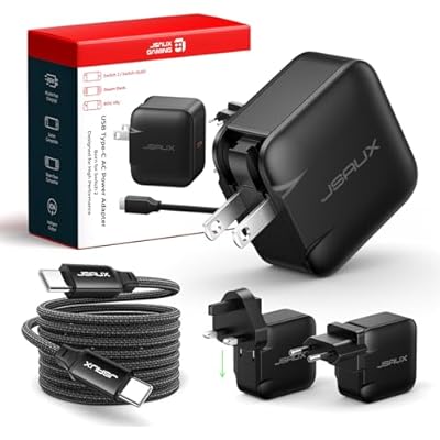 JSAUX 65W USB C Charger for Nintendo Switch 2, Powers in TV Mode, with EU/UK Plugs & 6.6FT Cable, GaN PD Fast Charging for Steam Deck, ROG Ally, Galaxy, Pixel, iPhone 15/16, Tablet & Laptop &ndash; Black