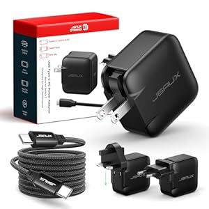 JSAUX 65W USB C Ladegerät für Switch 2, Stromversorgung im TV-Modus, mit EU/UK Steckern & 2m Kabel, GaN PD Schnellladegerät für ROG Xbox Ally, Steam Deck, ROG Ally, iPhone 17 Series, Galaxy – Schwarz