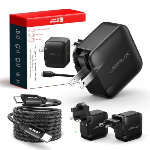 JSAUX Chargeur USB C 65W pour Nintendo Switch 2, Alimentation en Mode TV, avec Prises EU/UK et câble 2 m, Charge Rapide GaN PD pour Steam Deck, ROG Ally, Galaxy, Pixel, iPhone 15/16, MacBook, iPad