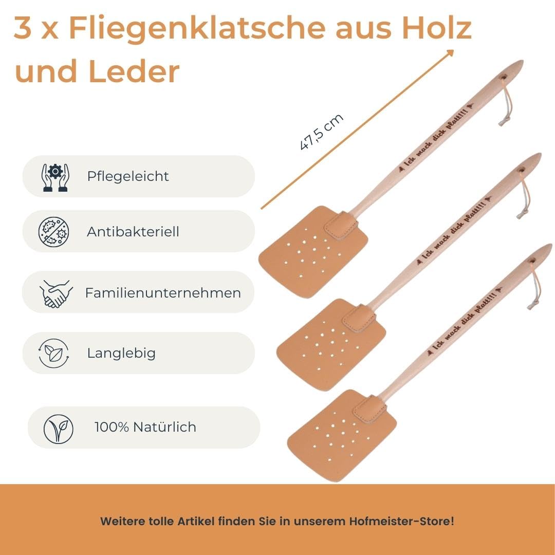 Hofmeister® Grande Tapette À Mouches En Cuir, Tue-Mouches Avec Manche En Bois, Tapette À
