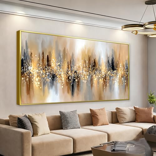 Tsomzxng Large Gold Framed Wall Art For Living Room Abstract Wall Decor Modern Canvas Art Wall Decor 29" X 58" Painting Gold Wall Art For Bedroom Apartment Office Dining Room Home Decoration