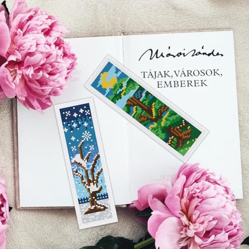 Image of INFUNLY 6PCS DIY Four Seasons Tree Cross Stitch Bookmark Kits 8.66 inch3.15 inch Spring Green Tree Stamped Embroidery Bookmark Kits with Instruction