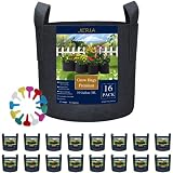 JERIA 16-Pack 10 Gallon Grow Bags, Heavy Duty Thickened Nonwoven Fabric Pots Container with Reinforc