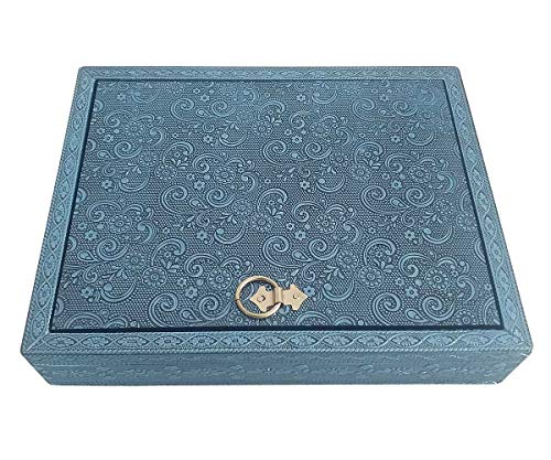 HAB & GUT -BOX041- joyero con Espejo y Adornos Azul, 25 x 20 x 5 cm