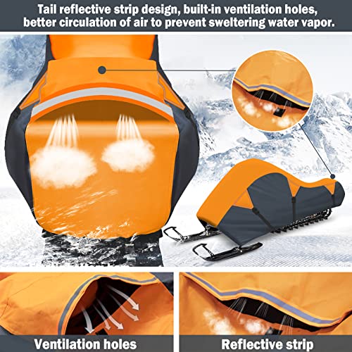 Coukoucover Orange Snowmobile Cover, 600D Waterproof Oxford Fabric Sled Ski Cover, With Triangle Straps Reflective Strip, Elastic Bottom Can Trailer (L Fit Length 130"X 51"X 48") #TOP3