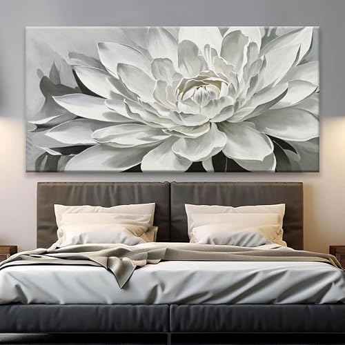 Image of TAIJXAGSG Modern Canvas Art Wall Decor Living Room Home Wall Decor 29 x 58 Inches Large Wall Art Elegant Flower White Wall Art Painting Picture For Bedroom Office Artwork