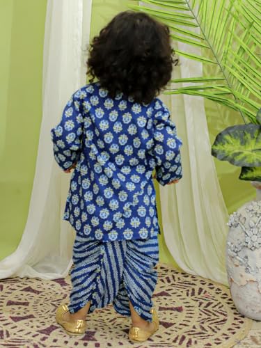 Image of BownBee Infant Pure Cotton Dhoti Kurta Set for Boys, Full Sleeve Kurta & Printed Dhoti Set for Baby Boys, Traditional Ethnic Wear for Kids Boy, Ideal for all Festivals