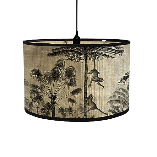 Morbuy Round Drum Lampshade, Monkey Animal Print, Multicolor, Cloth Frame, E27/ES Base, 30cm Top Width, 30cm Bottom Width, 20cm Height, Reversible Gimbal, Table & Wall Lamp Shade
