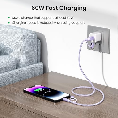 Image of Basesailor 4 in 1 USB C to USB C Cable 10ft iPhone 16 15 14 13 Mini Plus Max,60W Fast Charging Multi Charger Cord with USBA Adapter /iOS /Type C for Apple iWatch 10 9 8,MacBook Pro,iPad,S25 S24 S23,17