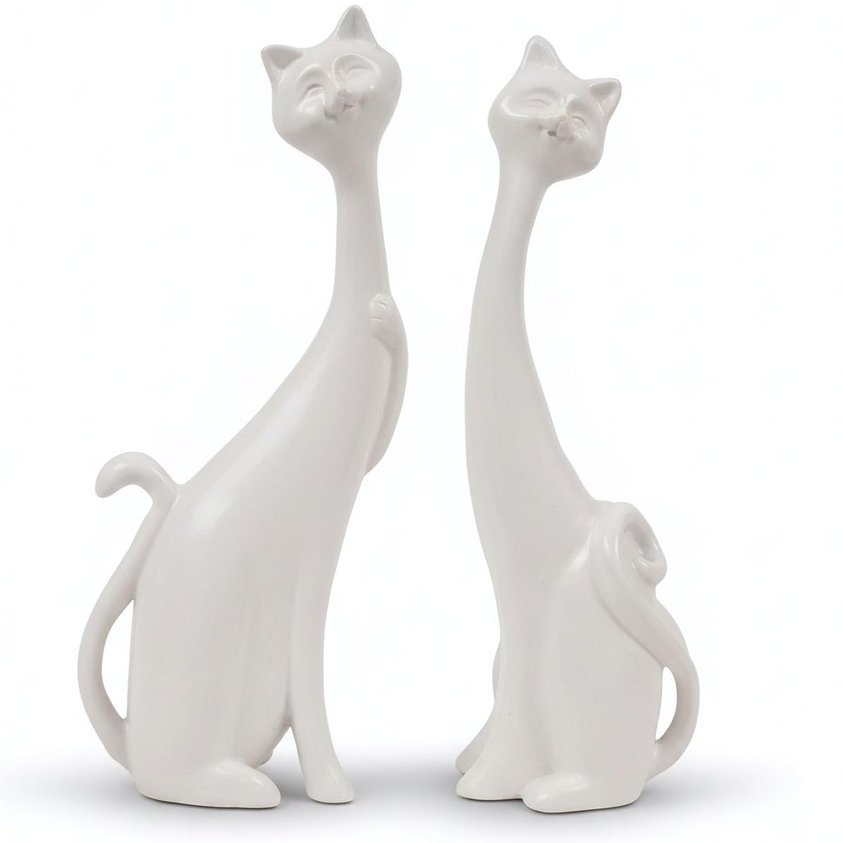 Abstract White Cat Figurines Set of 2, Premium Resin Cat Figurines, Minimalist Modern Abstract Cat Statues for Bookshelf Decor, Aesthetic Birthday Wedding Present for Cat Lovers (2 Figurines/White) — image 1