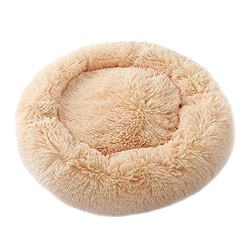 Drawoz Pet Dog Cat Calming Bed Round Nest Warm Soft Plush Comfortable for Sleeping Winter, Albaricoque, 50 cm