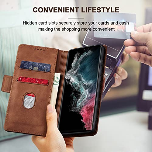Image of Jasonyu Flip Wallet Case for Samsung Galaxy S22 Ultra 5G,Brown