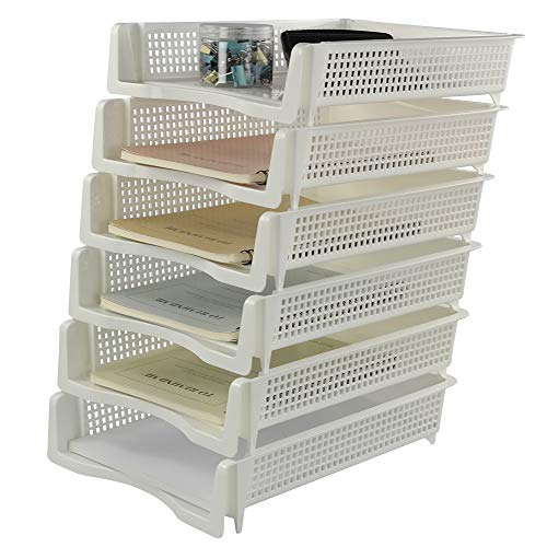 Sandmovie Papierablagen Ablagefächer Briefablage Briefkorb A4 Stapelbar Plastik, Weiß, 6 Stück Cover