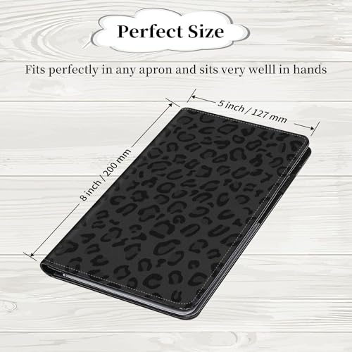 Qindaiwen Server Book Organizer with Zipper Pocket, PU Leather Restaurant Guest Check Presenters Card Holder for Bartender Waitress Waiter, Leopard Print