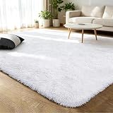 Calore - Tappeto shaggy a pelo lungo, morbido, soffice e antiscivolo, moderno, per camera da letto e salotto, lavabile (bianco, 160 x 230 cm)