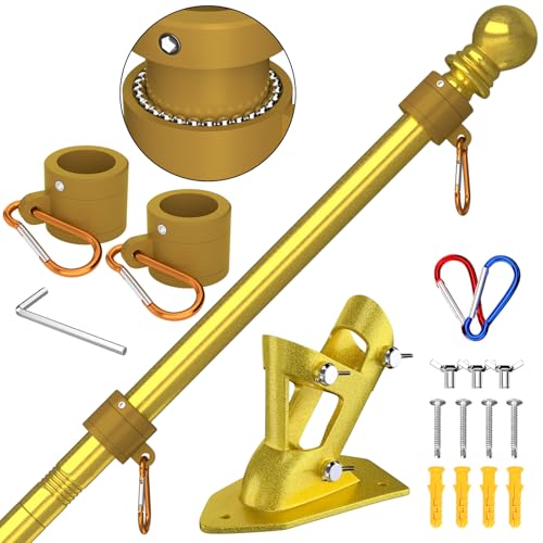 ZMTECH Asta Bandiera, Kit Asta Bandiera in Acciaio Inossidabile da 180 cm con Staffa per Bandiera, Kit Asta Bandiera per Giardino di Casa, Residenziale o Commerciale (Senza Bandiera, Oro)