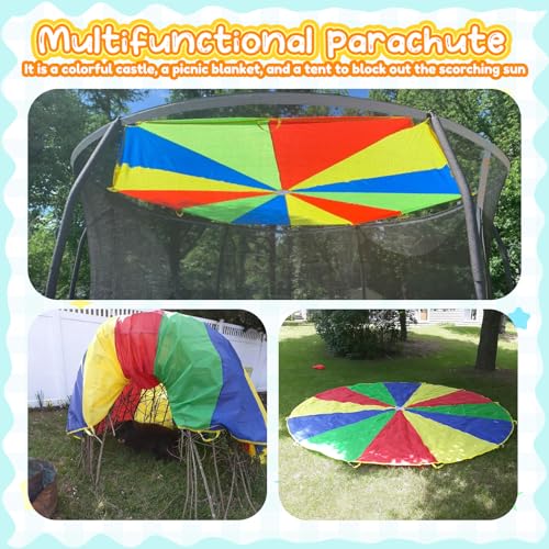 Image of Sonyabecca Parachute 8 Feet for Kids with 9 Handles Play Parachute for 4 8 Kids Tent Cooperative Games Birthday Gift