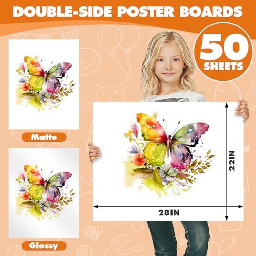 Image of TUXIYA 50 Pack White Poster Board,22 inch x 28 inch White Poster Paper Bulk | 250GSM /92LB Heavy-Weight Blank Poster Board for Arts,Craft,Projects Presentations,Drawing Scrapbooking