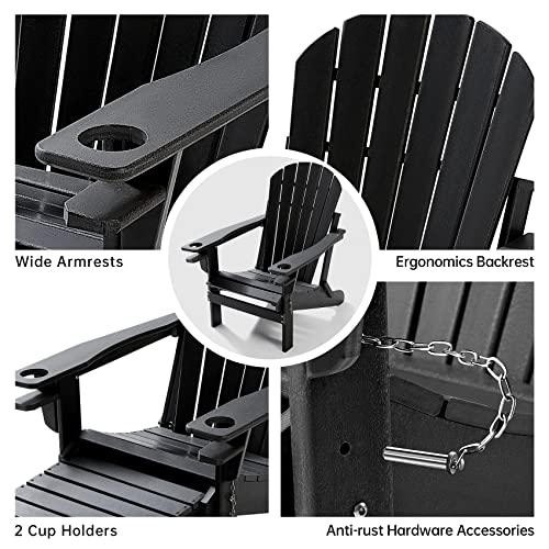 Ivy&Lane Plastic Adirondack Chair With Cup Holder - Outdoor Folding Adirondack Chaise Lounge Chairs With Retractable Ottoman For Garden Patio Backyard Lawn Beach #TOP3