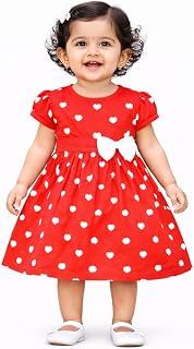 Babeezworld Cotton Baby Girl Dress - Knee Length fit and Flare Dress Frock jhabla (Red; 1-2 Years) Price In India
