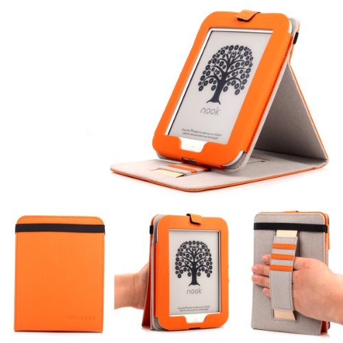 Barnes & Noble NOOK GlowLight Plus eReader Case - Mulbess Leather Case Cover with Kickstand and Elastic Hand Strap for NOOK GlowLight Plus Color Orange