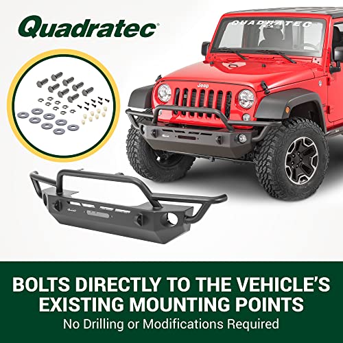 Image of Quadratec QRC Front Bumper with Hoop - Fits Jeep Wrangler JK 2007-2018 - Winch Compatible - Auxiliary Light Tab Mounts - Textured Satin Black Powder Coating - Integrated Fog Light Provisions