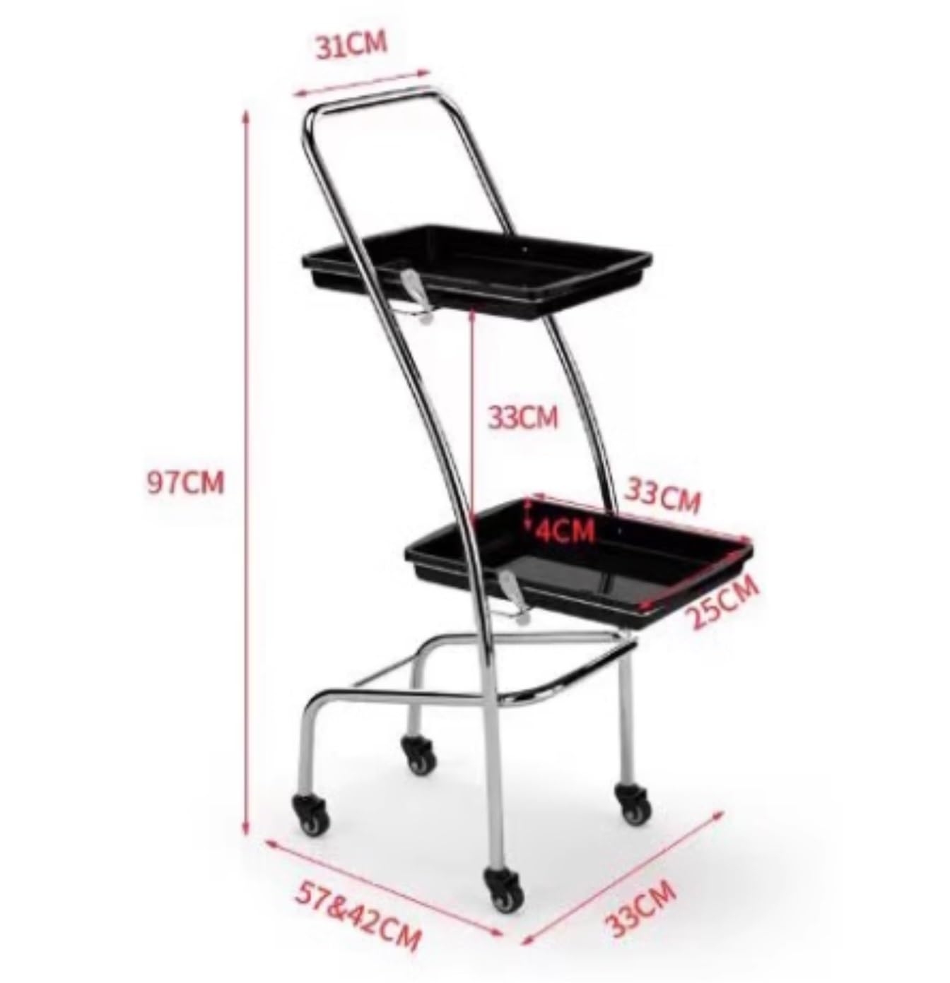 Taca salonowa 2-warstwowa z kółkami, rolowana, do przechowywania w klinice, spa, salonów fryzjerskich(Black)