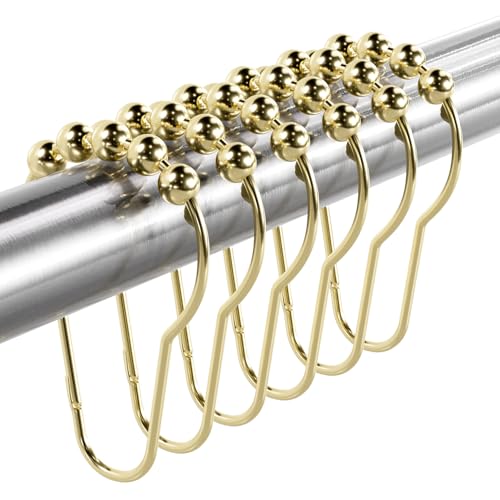 Titanker Gold Shower Curtain Rings, Rust-Resistant Metal Shower Curtain Hooks for Bathroom Shower Rods Shower Hooks Rings for Curtain - Set of 12