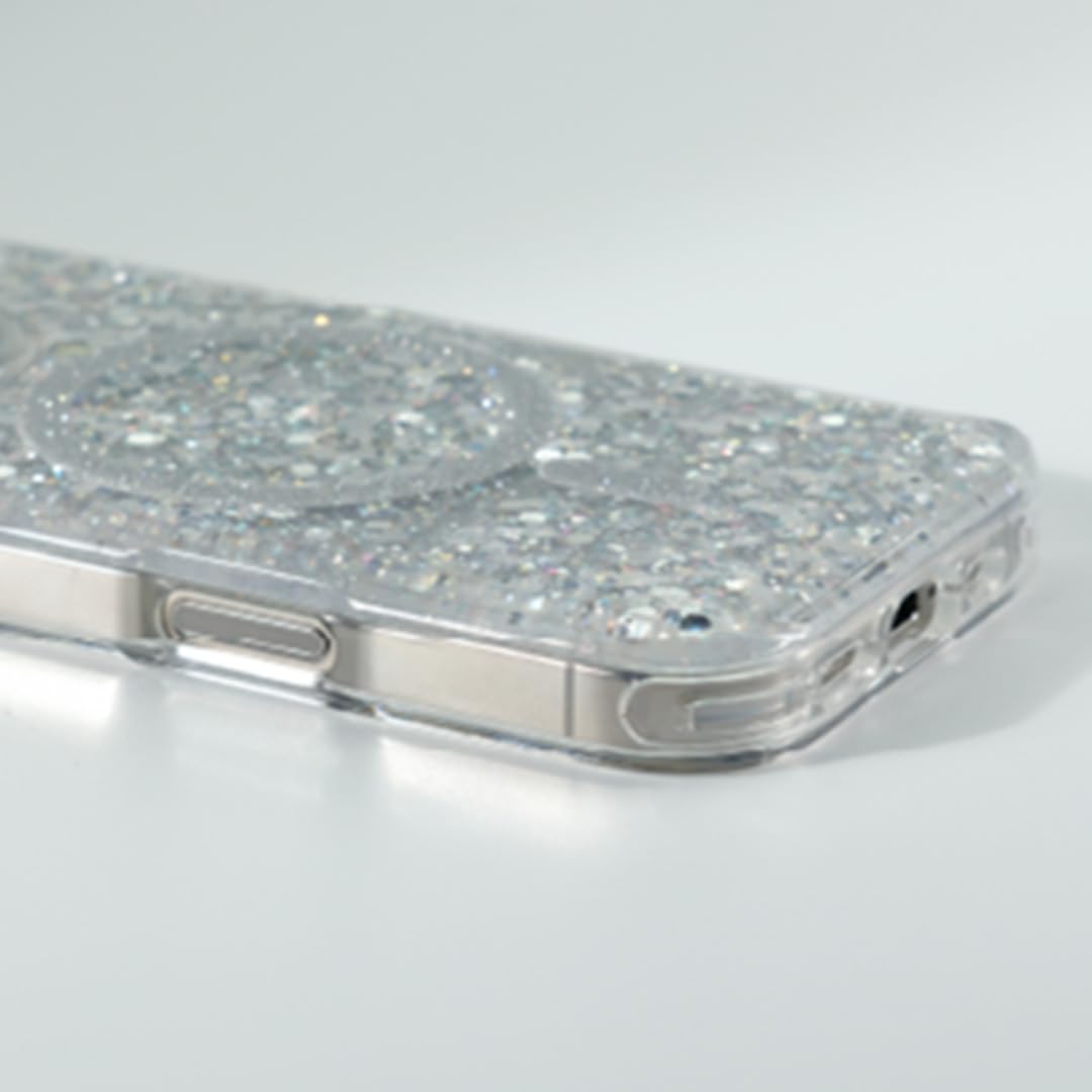 Custodia rigida antiurto con glitter e ricarica wireless per iPhone 14 Pro Max (nera)