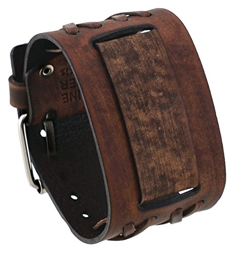 Nemesis #DXB-B 24mm Lug Width Wide CRIS Cross Distressed Moro Brown Leather Cuff Wrist Watch Band