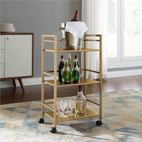Image of WINSTAR Metal Rolling Trolley with Lockable Wheels | Heavy Duty Multifunctional Metal Frame Cart | Ideal for Home, Kitchen, Bathroom and Office Storage | (Gold, 3-Tier)