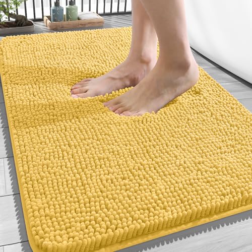 Image of OLANLY Bathroom Rugs 34x21, Extra Soft Absorbent Chenille Bath Rugs, Rubber Backing Quick Dry, Machine Washable Bath Mats for Bathroom Floor, Tub and Shower, Home Decor Accessories, Yellow